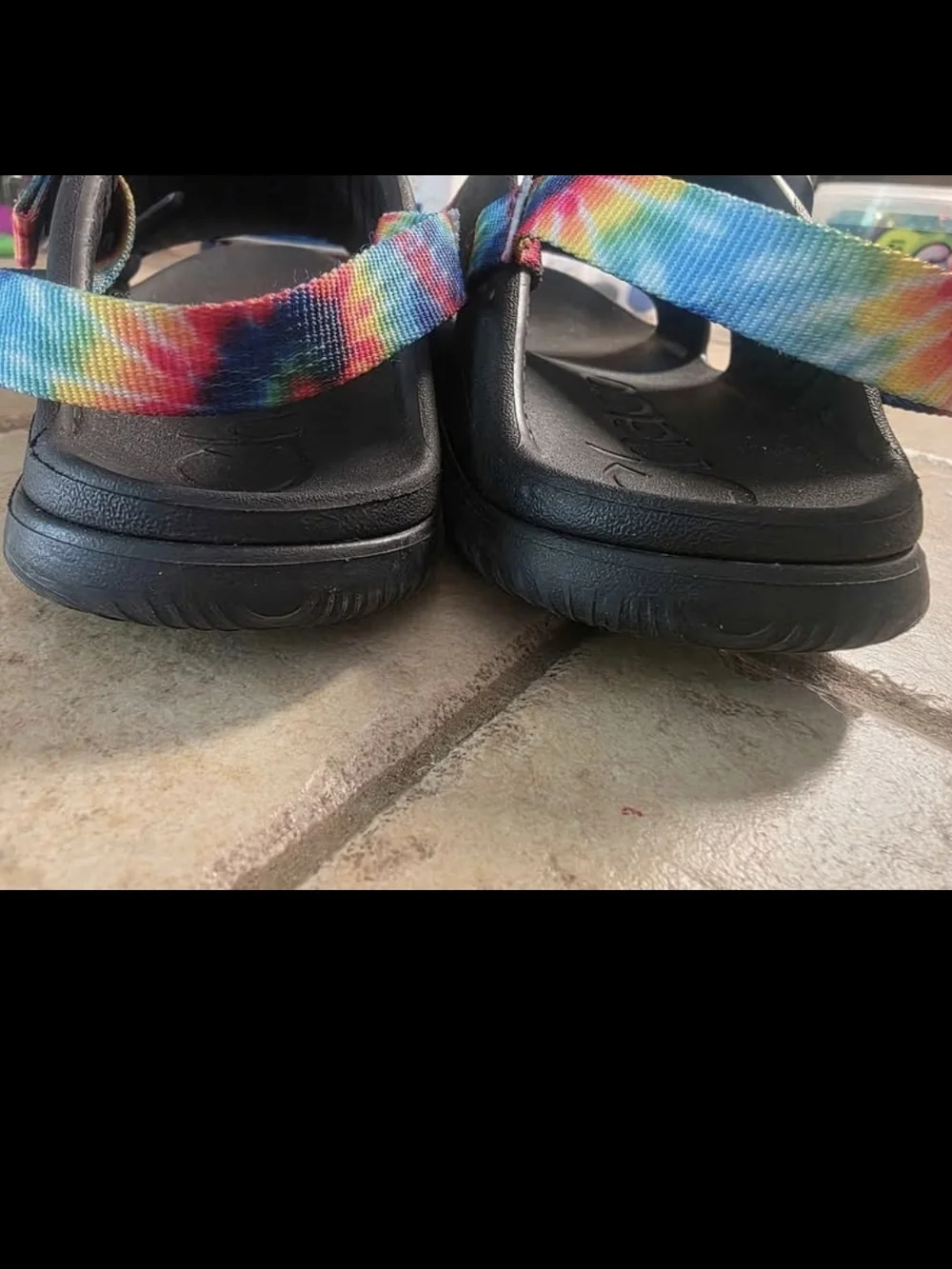 Chaco Kids Black Sandals with Rainbow Tie-Dye Straps
